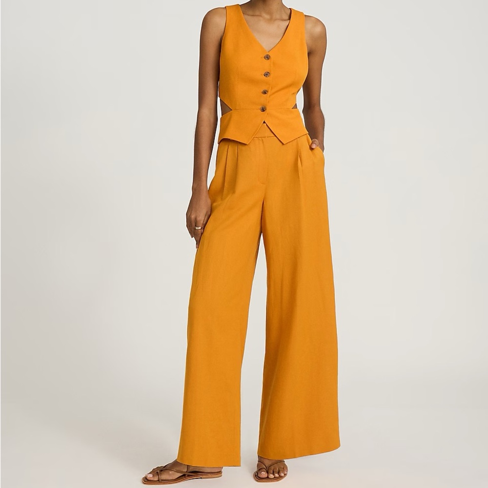 Linen-Blend High Waisted Relaxed Trouser 10 long / tall